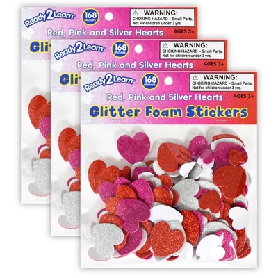 Iridescent Glittery Red, Pink, Purple, Hot Pink Puffy Foam Heart Stickers