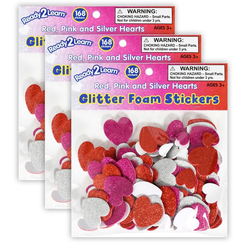 READY 2 LEARN™ Glitter Foam Stickers - Hearts - Red, Pink and Silver - 168 Per Pack - 3 Packs, 1 of 5