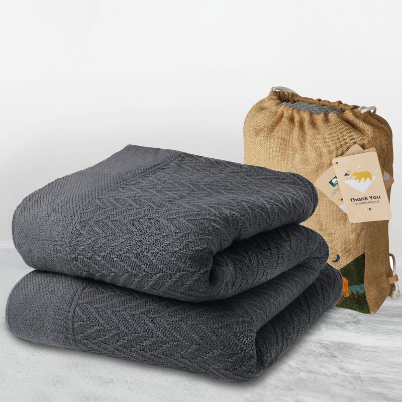 Bed Blanket | Soft 100% Cotton | Herringbone Design | All-Season Thermal Layering by California Design Den, 1 of 10