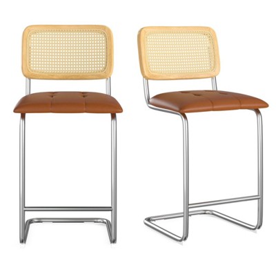 FURNIinspire Dining Chair, Height Bar Stools Set of 2, Armless Bar Chairs for Kitchen Island, Brown, 18.9"*17.7"*39.4"