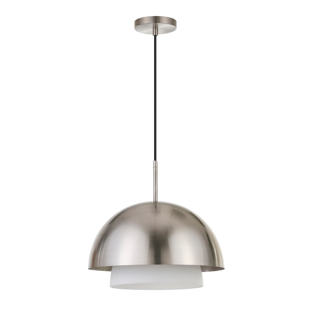 Photos - Chandelier / Lamp Hudson and Canal 15" Wide Pendant: Brushed Nickel, Adjustable Height, UL Listed Brushed Nickel/White