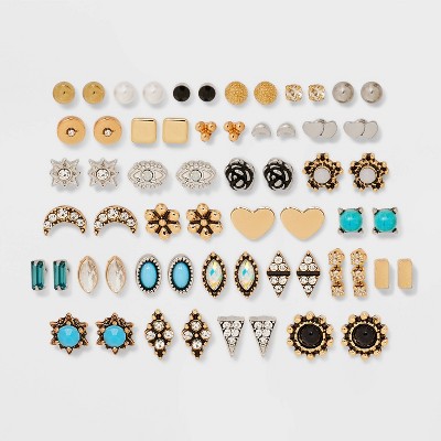 Mixed Celestial and Semi-Precious Turquoise Matrix Stud Earring Set 30pc - Wild Fable™