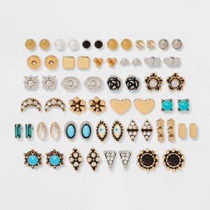 Mixed Celestial and Semi-Precious Turquoise Matrix Stud Earring Set 30pc - Wild Fable™ - 1 of 2