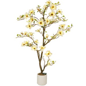 homfan Faux Magnolia Plants Artificial Flower Trees Fake Plants for Yard Patio Home Office Arrangement Decor Indoor Outdoor Artificial Magnolia Tree - 1 of 4