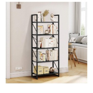 5 Tier Industrial Bookshelf Bookcase Plant Stand Storage Rack With Metal Frame Living Room Home Office,Books Holder Organizer - 1 of 4