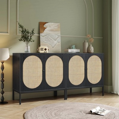 Brafabhome Boho Sideboard Storage Cabinet with Rattan Doors, Modern Buffet Cabinet with Storage Shelf for Living Room, Dining Room, Entryway, Bedroom