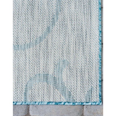 Light Aqua and Ivory Flat Woven Outdoor Runner Rug
