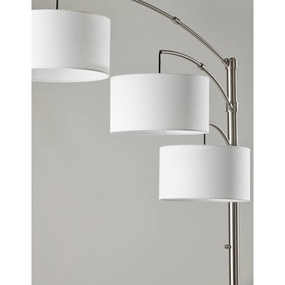 Adjustable Triple-Arm Arc Floor Lamp in Brushed Steel with Textured Shades