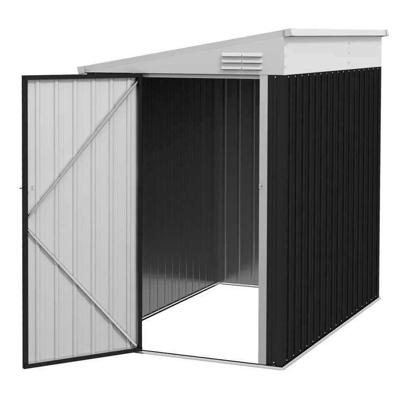 Outsunny 4' x 6' Steel Garden Storage Shed, Lean to Shed Outdoor Metal Tool House with Lockable Door & Air Vents for Backyard Patio Lawn, Dark Gray, 4 of 7