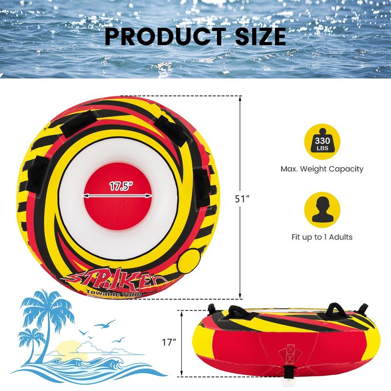 Costway Inflatable Towable Tubes for Boating Water Sport Towables for Boat to Pull, 3 of 11