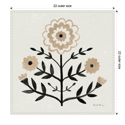 Garden Folk Flowers I Beige and Black Canvas Wall Art with White Frame