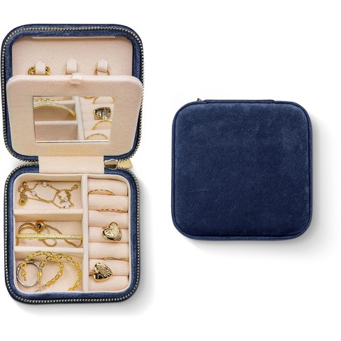 Benevolence La Plush Velvet Square Travel Jewelry Box With Mirror- Navy  Blue : Target