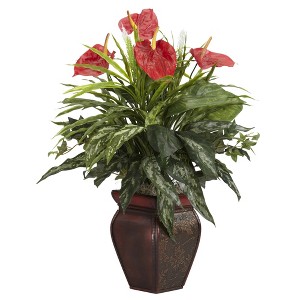 Nearly Natural 26-in Mixed Greens & Anthurium w/Decorative Vase Artificial Plant - 1 of 1