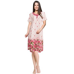 JEFFRICO Womens Nightgowns Short Sleeve Sleepwear Soft Pajama Dress Nightshirts - 1 of 4