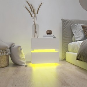 Modern High Gloss Night Stand with RGB LED Lights, Easy Assembly Bedroom Storage Furniture - 1 of 4