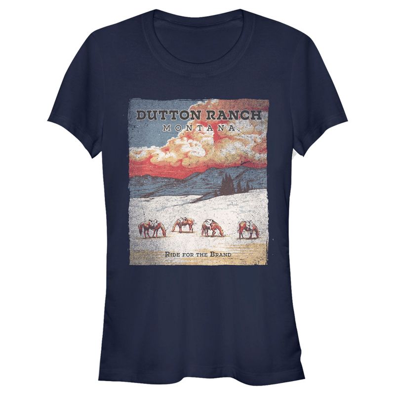 Juniors Womens Yellowstone Dutton Ranch Ride For The Brand Snow Poster T-Shirt, 1 of 5