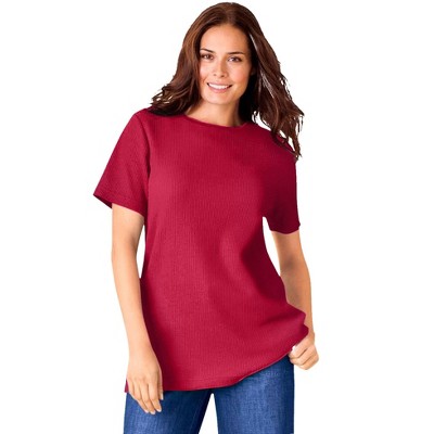 Woman Within Plus Size Waffle Thermal Satin Trim Tee