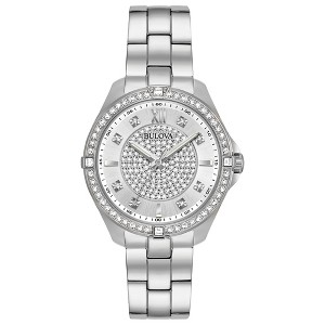 Bulova Ladies' Classic Crystal Stainless Steel 2-Hand Quartz Watch, Pave Dial - 1 of 4