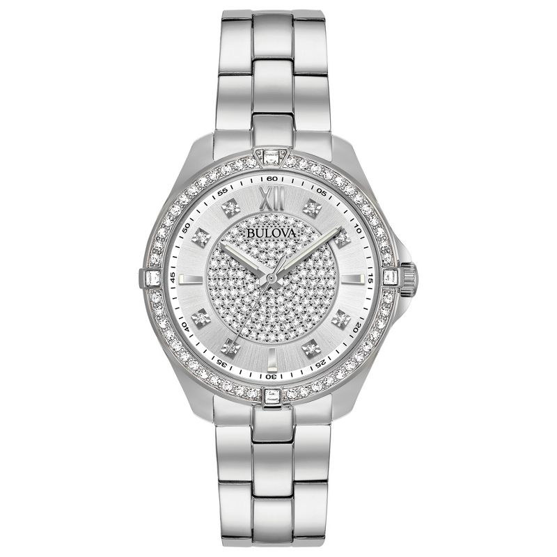 Bulova Ladies' Classic Crystal Stainless Steel 2-Hand Quartz Watch, Pave Dial, 1 of 5