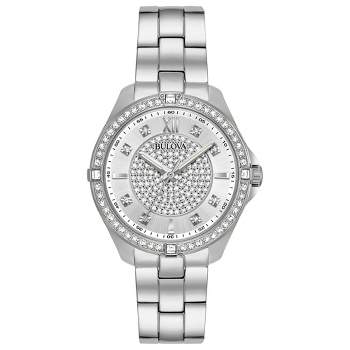 Bulova Ladies' Classic Crystal Stainless Steel 2-Hand Quartz Watch, Pave Dial