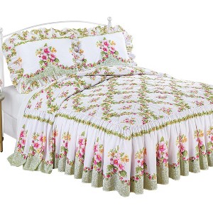 Collections Etc Columbine Floral Trellis Quilt Top Ruffle Border Bedspread - 1 of 3