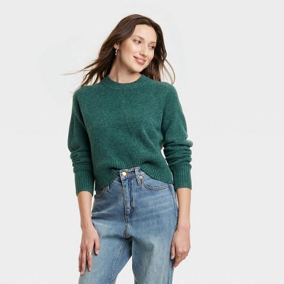 Women's Crew Neck Cashmere-Like Pullover Sweater - Universal Thread™ Dark  Green XL