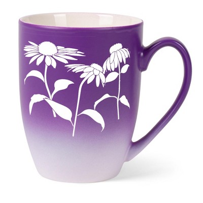Elanze Designs Botanical Floral Flower Coffee Cup Mug 12 Ounce Ceramic With Ombre Gradient Elegant Minimalist Coneflower Silhouette Purple and White
