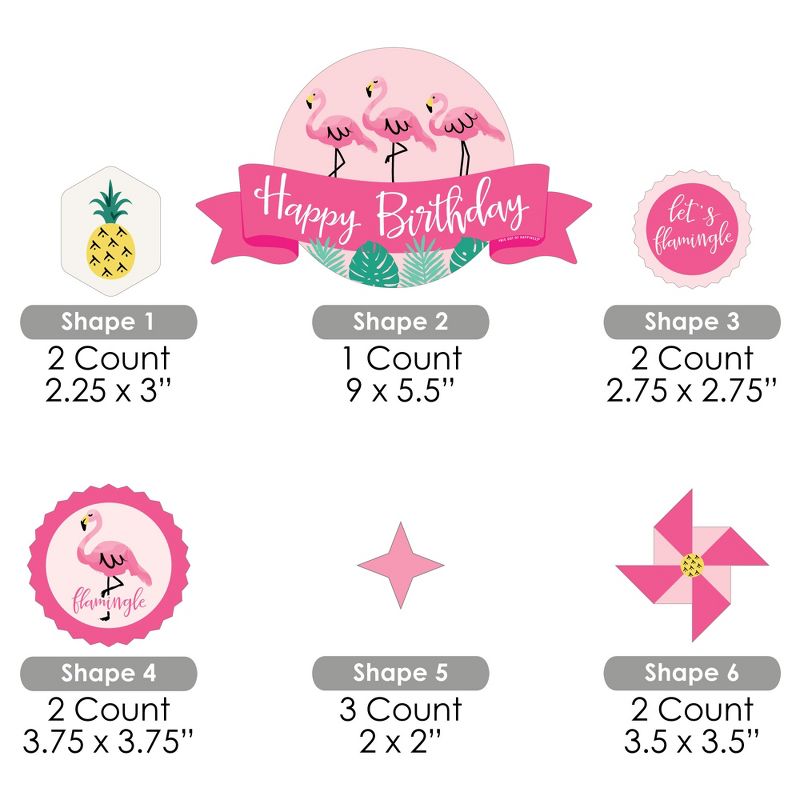 Big Dot of Happiness Pink Flamingo - Party Like a Pineapple - Tropical Birthday Party Cake Decorating Kit - Happy Birthday Cake Topper Set - 11 Pieces, 5 of 7