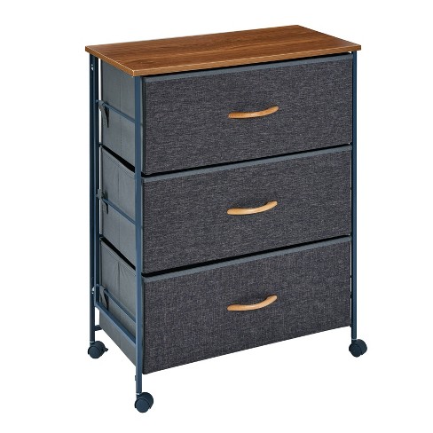 Fabric 3 Drawer Storage Dresser Chest With Caster Wheels Heather