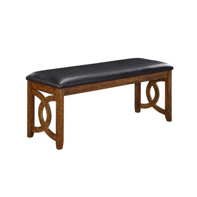 Furniture Gia 46" Solid Wood and Faux Leather Bench in Brown