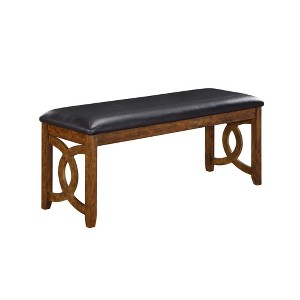 Furniture Gia 46" Solid Wood and Faux Leather Bench in Brown - 1 of 4