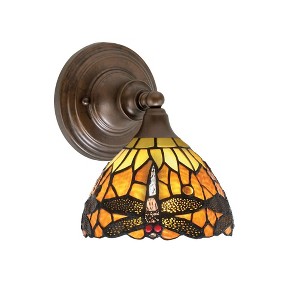 Toltec Lighting Any 1 - Light Sconce in  Bronze with 7" Amber Dragonfly Art Glass Shade - 1 of 1