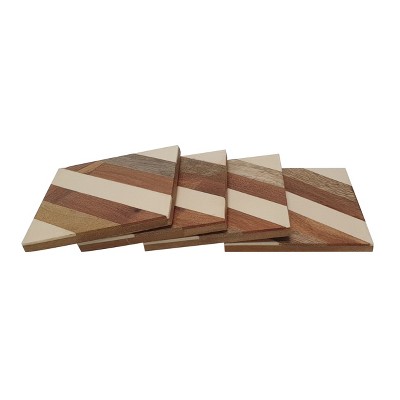 VIP Wood 4 in. Brown Striped Coaster Set of 4