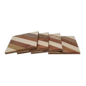 VIP Wood 4 in. Brown Striped Coaster Set of 4 - 1 of 2