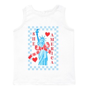 The Juniper Shop She Loves America Checkered Toddler Tank - 1 of 4