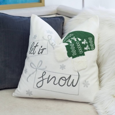 TopComfy Support Pillow Let It Snow Christmas Throw Pillow with Green Knit Hat for Holiday Decor, Green, 17"*17"*10"