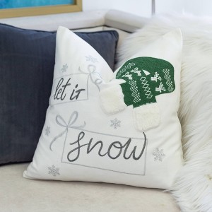 TopComfy Support Pillow Let It Snow Christmas Throw Pillow with Green Knit Hat for Holiday Decor, Green, 17"*17"*10" - 1 of 4