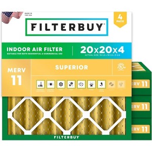 Filterbuy 20x20x4 Air Filter (4-Pack), Pleated MERV 11 Allergen Defense Replacement HVAC AC Furnace Filters (Actual Size: 19.50 x 19.50 x 3.63) - 1 of 4