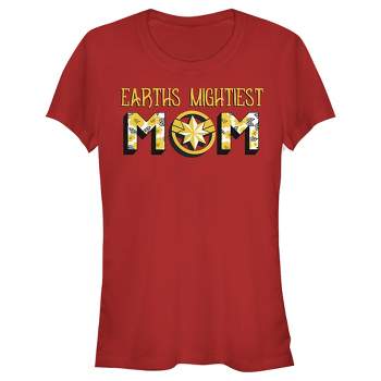 Juniors Womens Marvel Earths Mightiest Mom Captain Marvel Badge T-Shirt