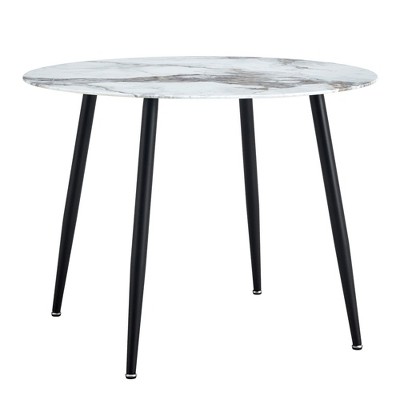 NicBex Round Dining Table,Modern Kitchen Table with Tempered Glass Tabletop and Metal Legs