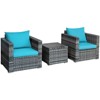 Tangkula 3PCS Patio Rattan Furniture Set Outdoor Bistro Set w/Washable Cushion for Garden Poolside Backyard Turquoise - 4 of 4