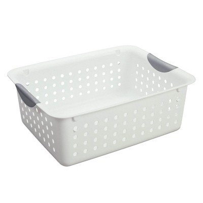 Sterilite Medium Ultra Ventilated Open Top Plastic Storage Organizer Basket with Gray Contoured Carrying Handles, White (24 Pack)