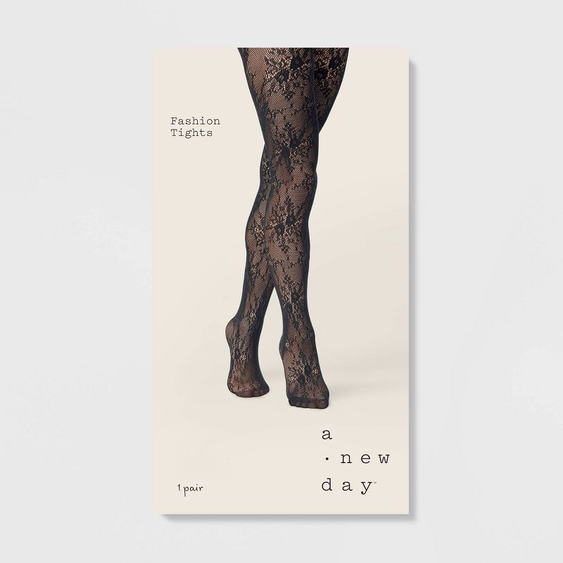 Women's Floral Net Tights - A New Day™ Black, 2 of 3