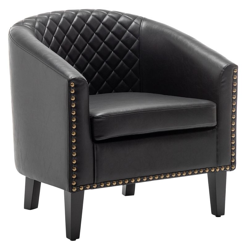  Tufted Faux Leather Barrel Club Chair - Kinwell, 1 of 11