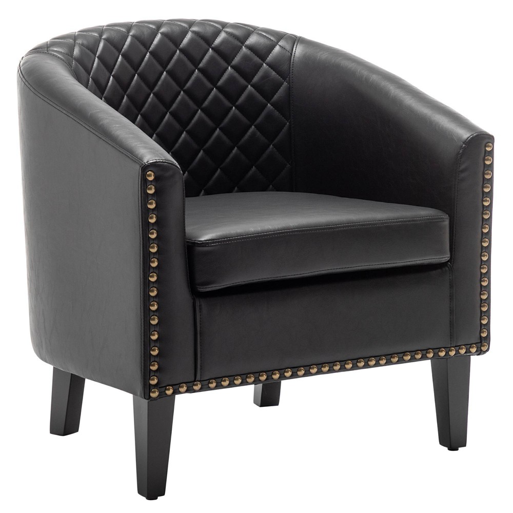 Tufted Faux Leather Barrel Club Chair Black - Kinwell