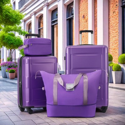 FURNIinspire Bag and Luggage Sets Luggage Set Travel Suitcase With Bags Spinner Wheels Abs Lightweight Suitcase, Purple, 16"*10"*24"