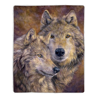 Faux Shearling Fleece Throw Blanket - Wolf Print Pattern by Hastings Home