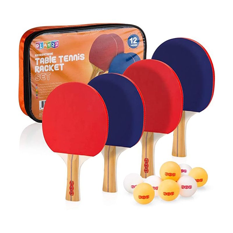 4 Ping Pong Paddle Table Tennis Set with 8 Ping Pong Balls and Portable Gift Carrying Case for Indoor or Outdoor Play - Play22Usa, 1 of 3