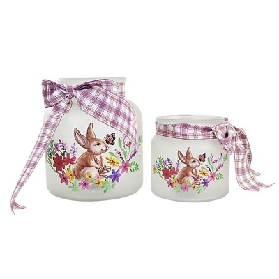 Home Decor 6.5" Grassy Meadow & Bunny Scene Flowers Butterfly  -  Decorative Jars