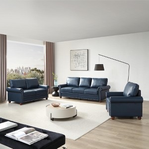 PU Leather Sofa with Nailhead Trim, Rolled Arms, and Rubber Wood Legs – Classic Upholstered Sofa Couch for Living Room - HABITRIO - 1 of 4